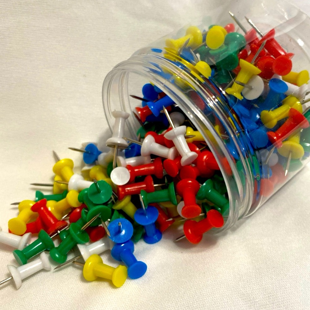 200 Count Push Pins Steel Point Assorted Colors